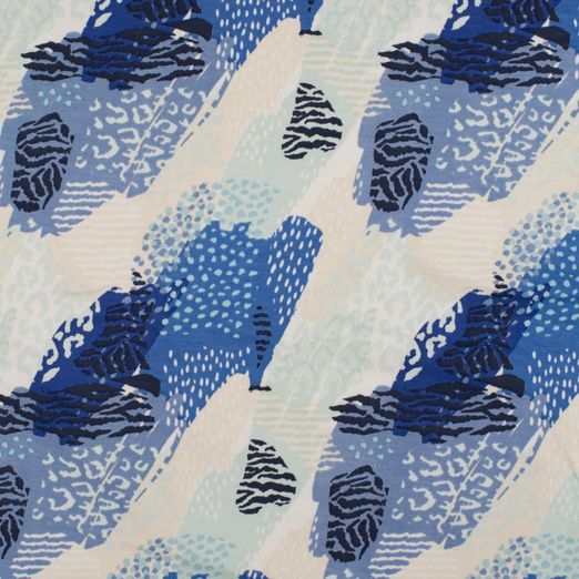 Sommersweat Animalprint Camouflage Blau auf Hellbeige