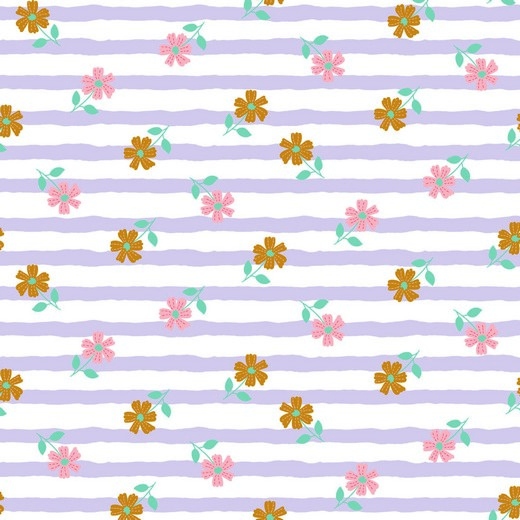 Sommersweat Blumen auf Streifen Flieder/Creme