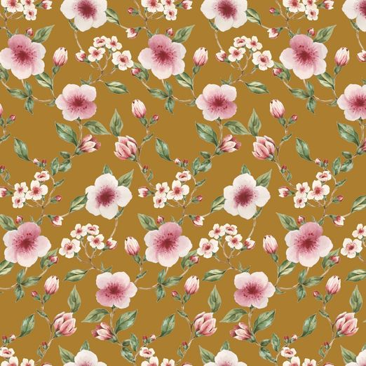 Sommersweat Blossom auf Ockergelb Digital BIO