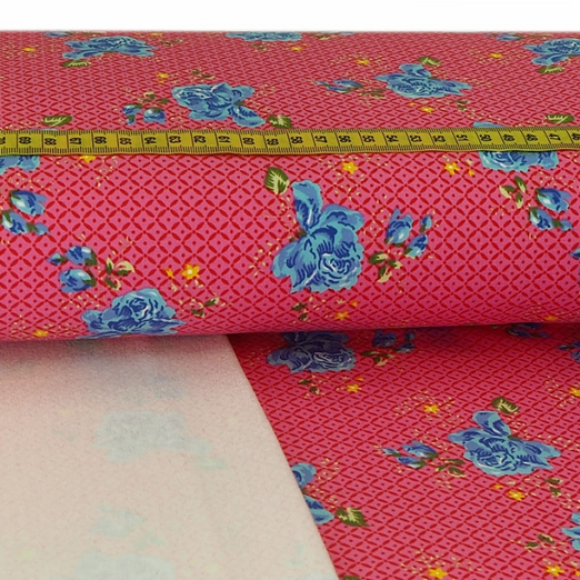 Sommersweat Rosenblüten & Karomuster auf Rosa Sommersweat Rosenblüten & Karomuster auf Rosa