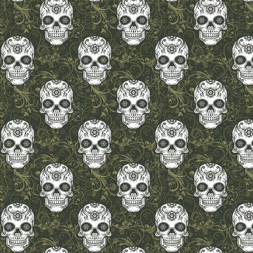 Sommersweat Skulls auf Dunkelgrün BIO
