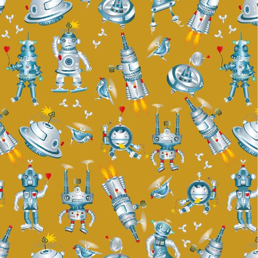 Sommersweat Robots auf Senfgelb Digital BIO