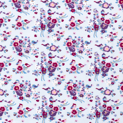 Jersey Vögelchen im Blumenstrauß auf Hellblau