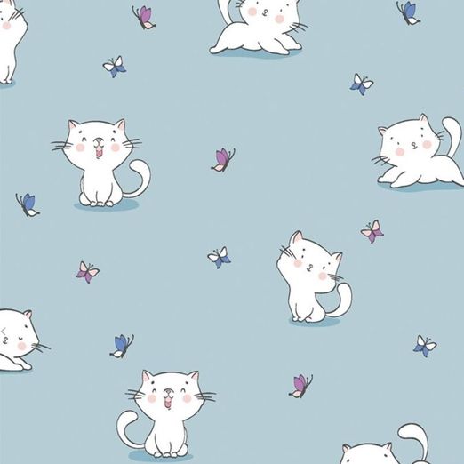 Jersey Kleines Kätzchen und Schmetterling auf Hellem Rauchblau