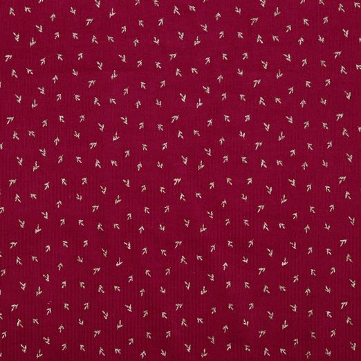 Feincord GLITZER Small Leaves auf Weinrot Feincord GLITZER Small Leaves auf Weinrot