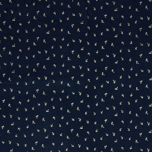 Feincord GLITZER Small Leaves auf Dunkelblau Feincord GLITZER Small Leaves auf Dunkelblau