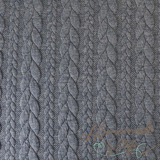 Strickstoff Cably Zopfmuster Rauchblau Meliert