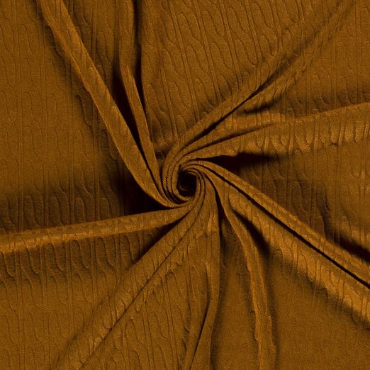 Viskose Strickstoff Zopfmuster Dunkles Senfgelb Viskose Strickstoff Zopfmuster Dunkles Senfgelb