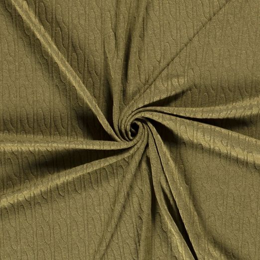 Viskose Strickstoff Zopfmuster Olivgrün Viskose Strickstoff Zopfmuster Olivgrün