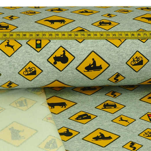 Sommersweat Hinweisschilder Gelb auf Hellgrau Meliert Digital Sommersweat Hinweisschilder Gelb auf Hellgrau Meliert Digital