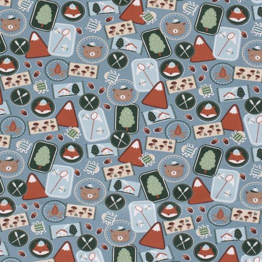 Sommersweat Patch Bär & Fuchs auf Hellem Rauchblau