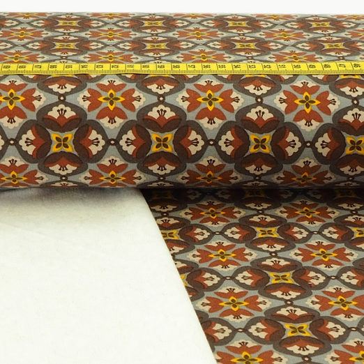 Sommersweat Blumenornamente Braun auf Grau Sommersweat Blumenornamente Braun auf Grau