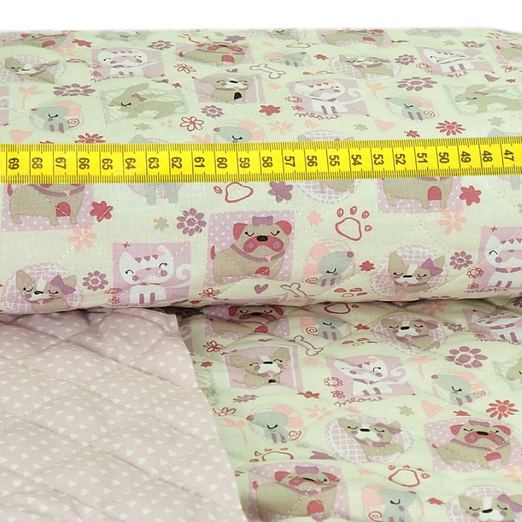 Kindersteppstoff Double Face Tiere & Herzchen Rosa/Hellbeige Kindersteppstoff Double Face Tiere & Herzchen Rosa/Hellbeige