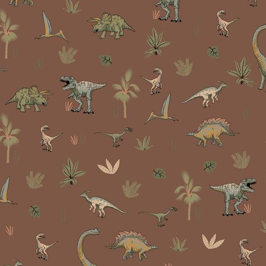 Sommersweat Dinosaurier & Pflanzen auf Braun Sommersweat Dinosaurier & Pflanzen auf Braun
