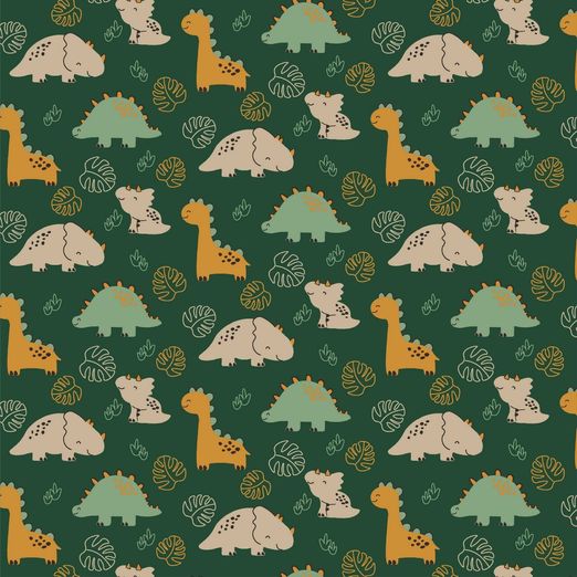 Sommersweat Kleine Dinosaurier & Blätter auf Dunkelgrün Sommersweat Kleine Dinosaurier & Blätter auf Dunkelgrün