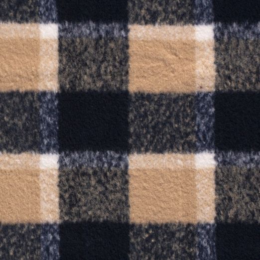 Mantelstoff Gebürstet Karo Hellbraun/Dunkelblau