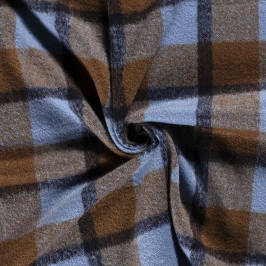 Mantelstoff Gebürstet Karo Hellblau/Hellbraun