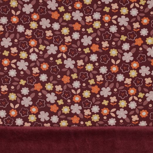 Alpenfleece Bunte Blumen und Blüten auf Weinrot