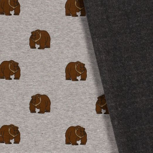 Alpenfleece Braunbär auf Hellgrau Meliert