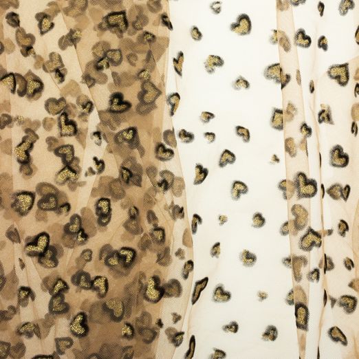 Soft Tüll Flockdruck Herz mit Goldglitzer Sand