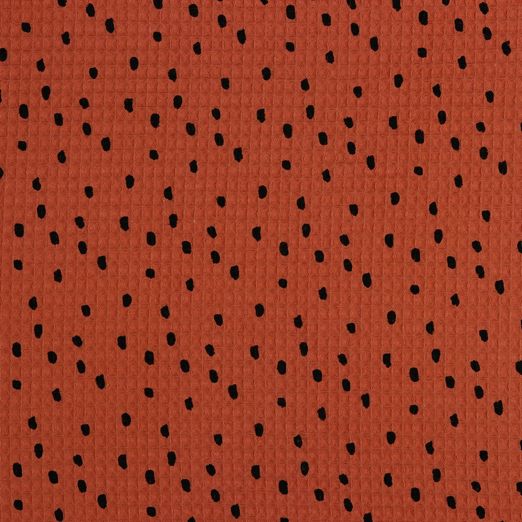 Waffelstoff Dots Schwarz auf Blutorange Waffelstoff Dots Schwarz auf Blutorange