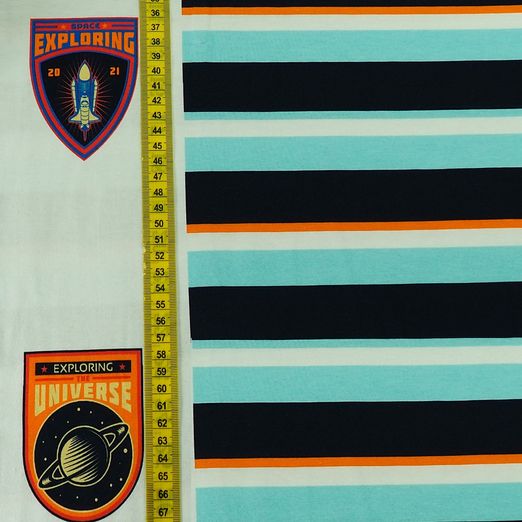 Jersey Panel Streifen & Raumfahrt Dunkelblau/Hellblau/Orange 82 cm