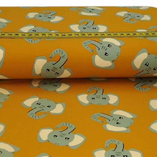 Jersey Elefantenportrait auf Senfgelb Jersey Elefantenportrait auf Senfgelb