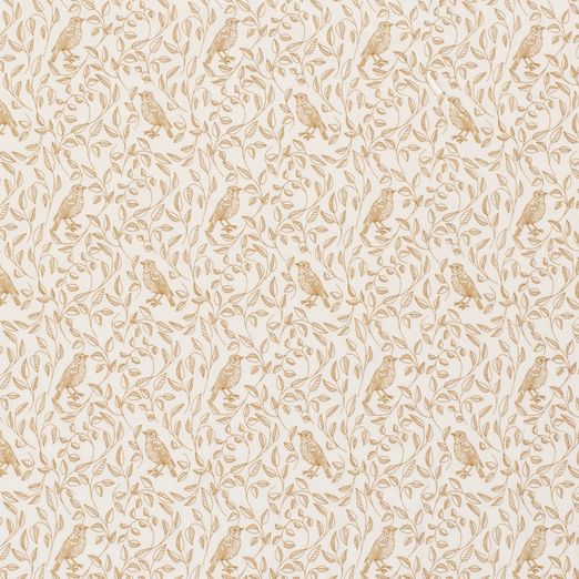 Jersey Vögelchen und Zweige Dunkles Senfgelb auf Creme Jersey Vögelchen und Zweige Dunkles Senfgelb auf Creme