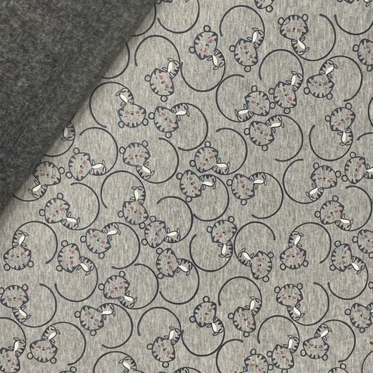 Alpenfleece Kleiner Tiger auf Grau Meliert Alpenfleece Kleiner Tiger auf Grau Meliert