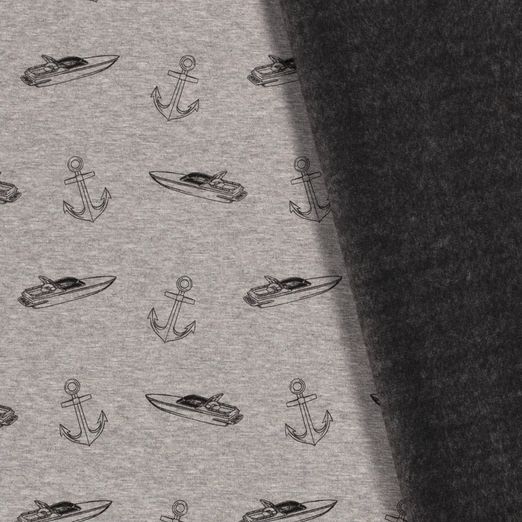 Alpenfleece Anker & Schnellbote auf Hellgrau Meliert Alpenfleece Anker & Schnellbote auf Hellgrau Meliert