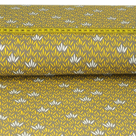 Jersey Leaves of Grasses Senfgelb auf Taupe Jersey Leaves of Grasses Senfgelb auf Taupe