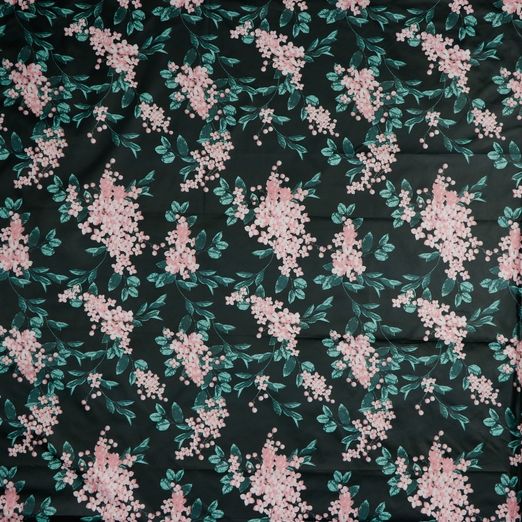 Regenjackenstoff Rosa Blütenzweige auf Schwarz Digital Regenjackenstoff Rosa Blütenzweige auf Schwarz Digital