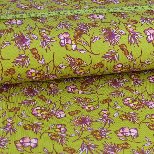 Jersey Modal Flowers auf Senfgelb Jersey Modal Flowers auf Senfgelb