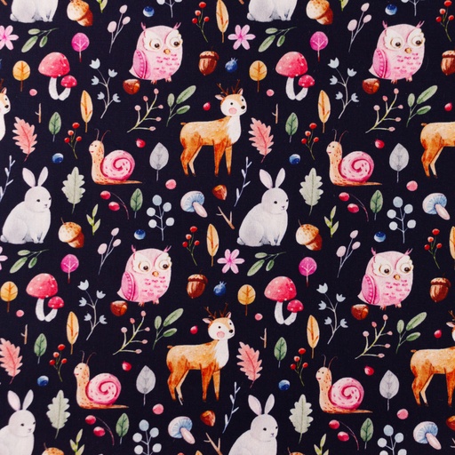 Baumwolle Waldtierfreunde auf Dunkelblau Digital Baumwolle Waldtierfreunde auf Dunkelblau Digital