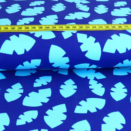 Jersey Little Darling Leaves Eisblau auf Royalblau Jersey Little Darling Leaves Eisblau auf Royalblau