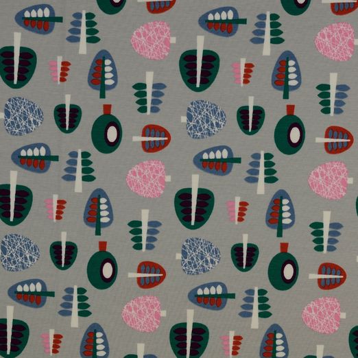 Jersey Retro Bäume auf Hellgrau Jersey Retro Bäume auf Hellgrau