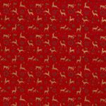 Baumwolle WEIHNACHTEN Golddruck Deer & Snowflakes auf Rot