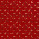 Bavlna VÁNOCE Zlatotisk Jeleni & Vločky na Červené