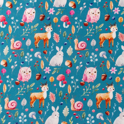 Baumwolle Waldtierfreunde auf Türkis Digital Baumwolle Waldtierfreunde auf Türkis Digital