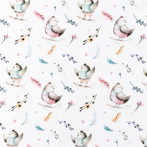 Baumwolle Federn & Kleines Vögelchen auf Weiß Digital Baumwolle Federn & Kleines Vögelchen auf Weiß Digital