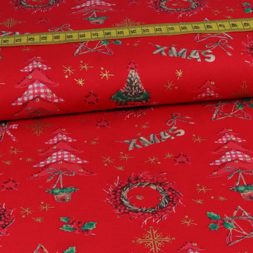 Baumwolle WEIHNACHTEN X-MAS auf Rot Baumwolle WEIHNACHTEN X-MAS auf Rot