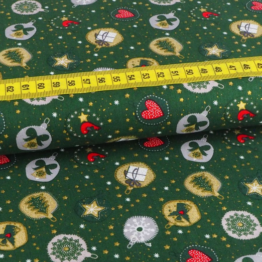 Baumwolle Weihnachten Golddruck Christmas Balls auf Grün Baumwolle Weihnachten Golddruck Christmas Balls auf Grün