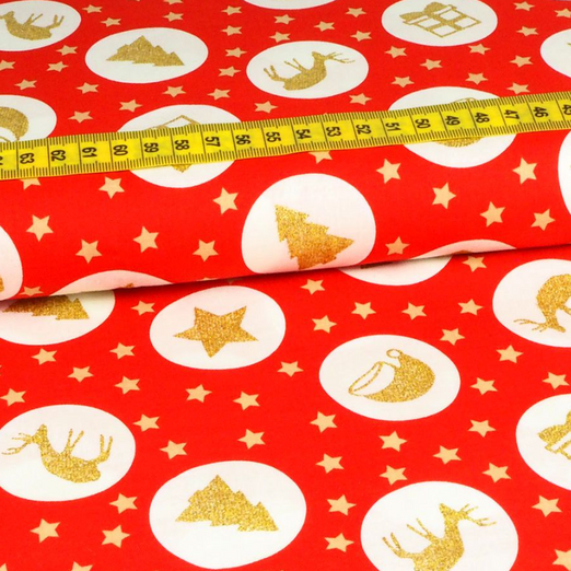 Baumwolle WEIHNACHTEN Motive im Kreis Rot Baumwolle WEIHNACHTEN Motive im Kreis Rot