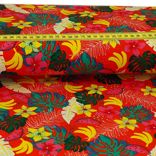 Jersey Fruity Flowers auf Rot