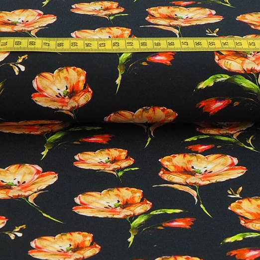 Jersey Kunst Blumen Schwarz Digital