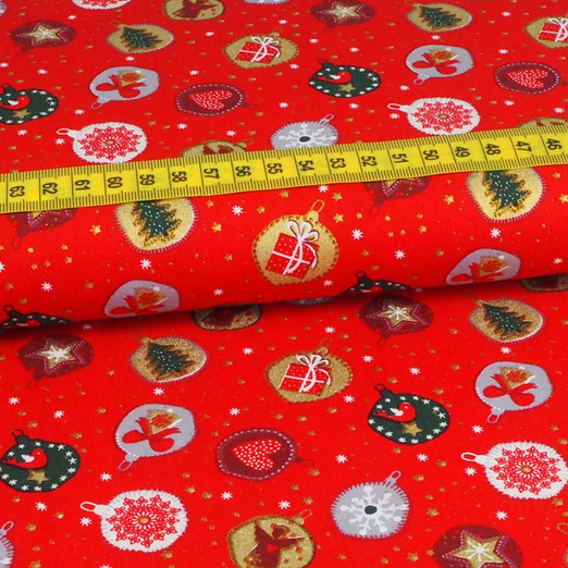 Baumwolle Weihnachten Golddruck Christmas Balls auf Rot Baumwolle Weihnachten Golddruck Christmas Balls auf Rot