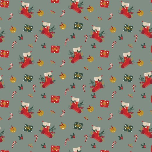 Baumwolle WEIHNACHTEN Nikolausstiefel & Geschenke auf Dunkelmint Baumwolle WEIHNACHTEN Nikolausstiefel & Geschenke auf Dunkelmint