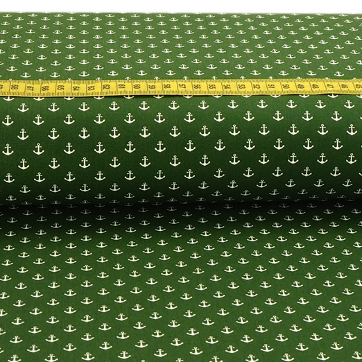 Baumwolle Maritim Kleine Anker Dunkelgrün Baumwolle Maritim Kleine Anker Dunkelgrün