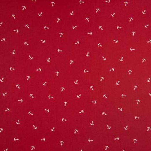 Baumwolle Kleine Weiße Anker auf Rot Baumwolle Kleine Weiße Anker auf Rot