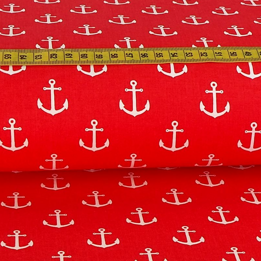 Baumwolle Maritim Anker auf Rot Baumwolle Maritim Anker auf Rot